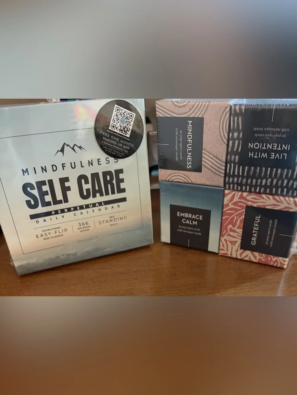 Mindfulness Self-Care Perpetual Calendar - Blue/ Pop Up Card Boxes